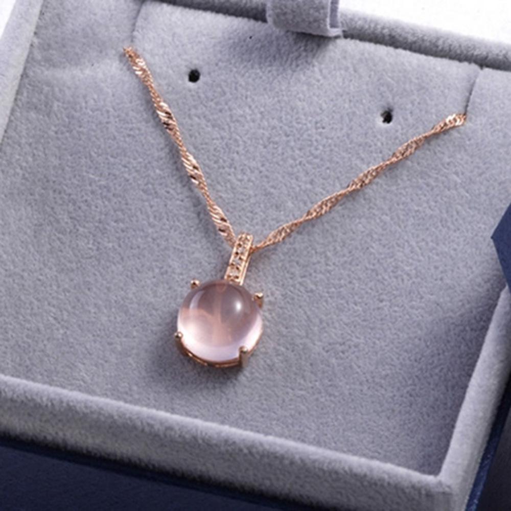 Feminine Natural Pink Crystal Pendant Muse Hibiscus Stone Pendant Inlaid Necklace Silver Plated Jewelry