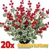 Artificial Christmas Flowers Berries Picks DIY Wreath Fake Holly Red Berry Stems Leaves Branch Bouquet Xmas Home Decor Ornaments