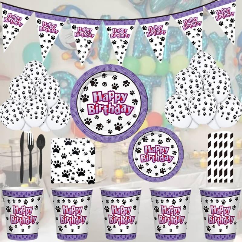 Лапки Щенок Собака Праздничные принадлежности Посуда Тарелки Стаканы Скатерть Баннер на день рождения