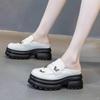 Women's Platform Baotou Half Slippers White Butterfly Decoration Women's Half Small Leather Shoes Slip-on Women's Casual Shoes