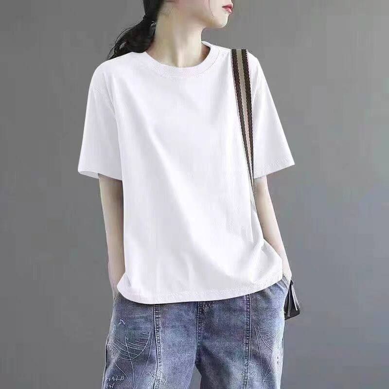 Brand Discount Store Genuine Goods Women clothes Pure Cotton Short sleeve Top Plus size Loose Casual Print Summer T-shirt Tide