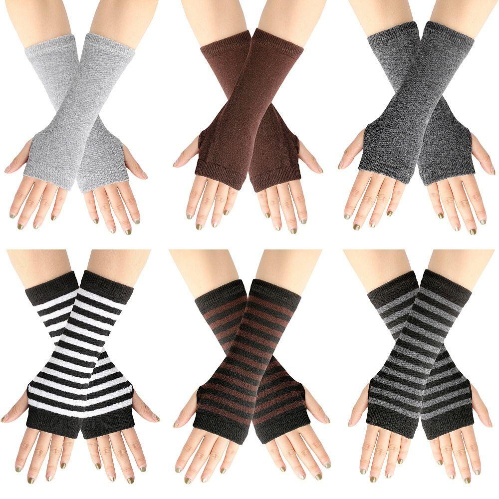 Accessories Cosplay Party Knitted Fingerless Gloves Stripes Mittens Elasticity Gloves Half Finger