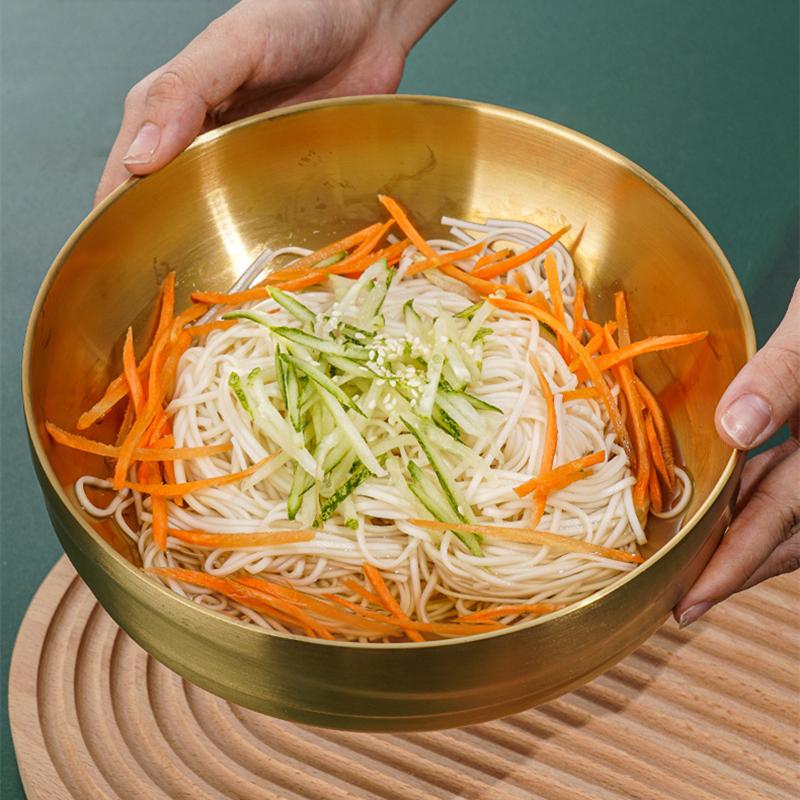 Двухслойная миска для холодной лапши из нержавеющей стали 304 в корейском стиле, большая миска для салата и супа с защитой от ожогов, кухонная утварь