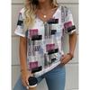 Summer Plaid Women's V-neck T-shirt Outdoor Casual Short-sleeved Top