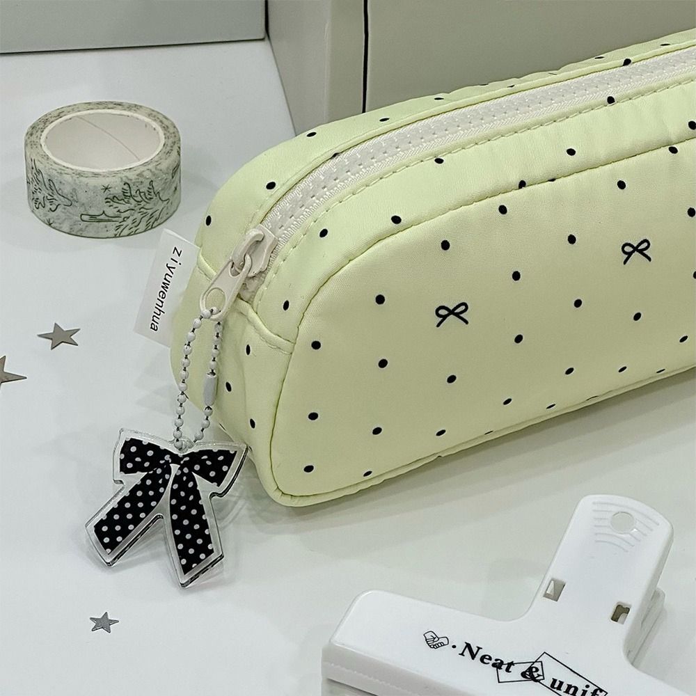 Large Capacity Pen Bag Polka Dot Bow Stationery Organizer INS Pencil Case Students