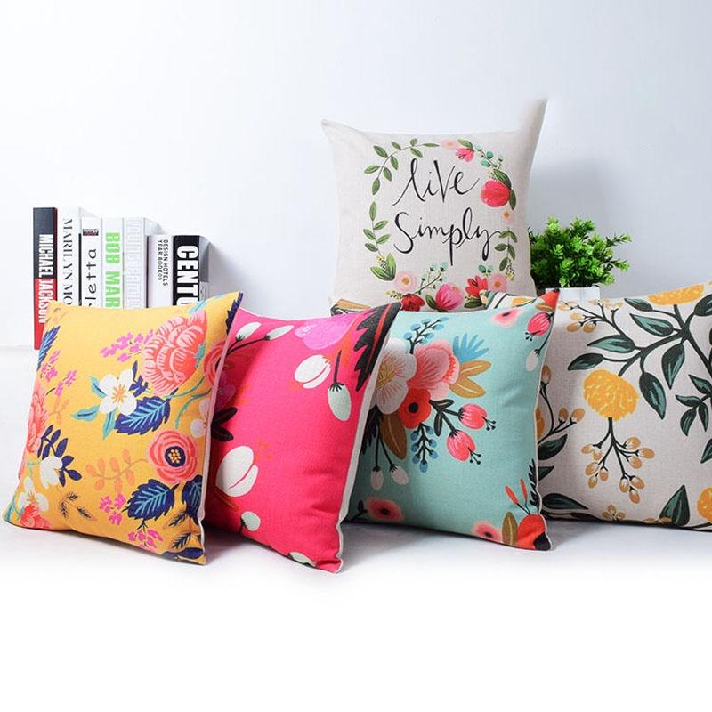 Elegant Vivid Flower Floral Plants Linen Pillow Case Decorative Cushion Cover 18