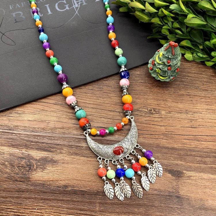 Vintage Personality Handmade Necklace Bohemian Sweater Chain Moon Flower Beads Versatile Headdress Women's Accessories