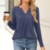 Women's Fashion Casual Long Sleeve Shirt Color Stripes Printed V Neck Up Tops