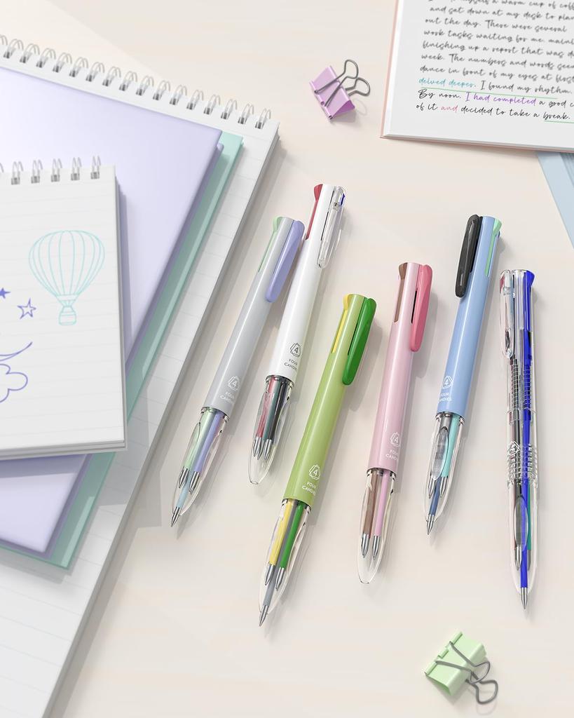 Four Candies Ballpoint Set of 18 Color Easy To Convenient 4-Color Pens, 6, Ink, 0.5mm, Cute, Write, Multi-Function Pen, Smooth,