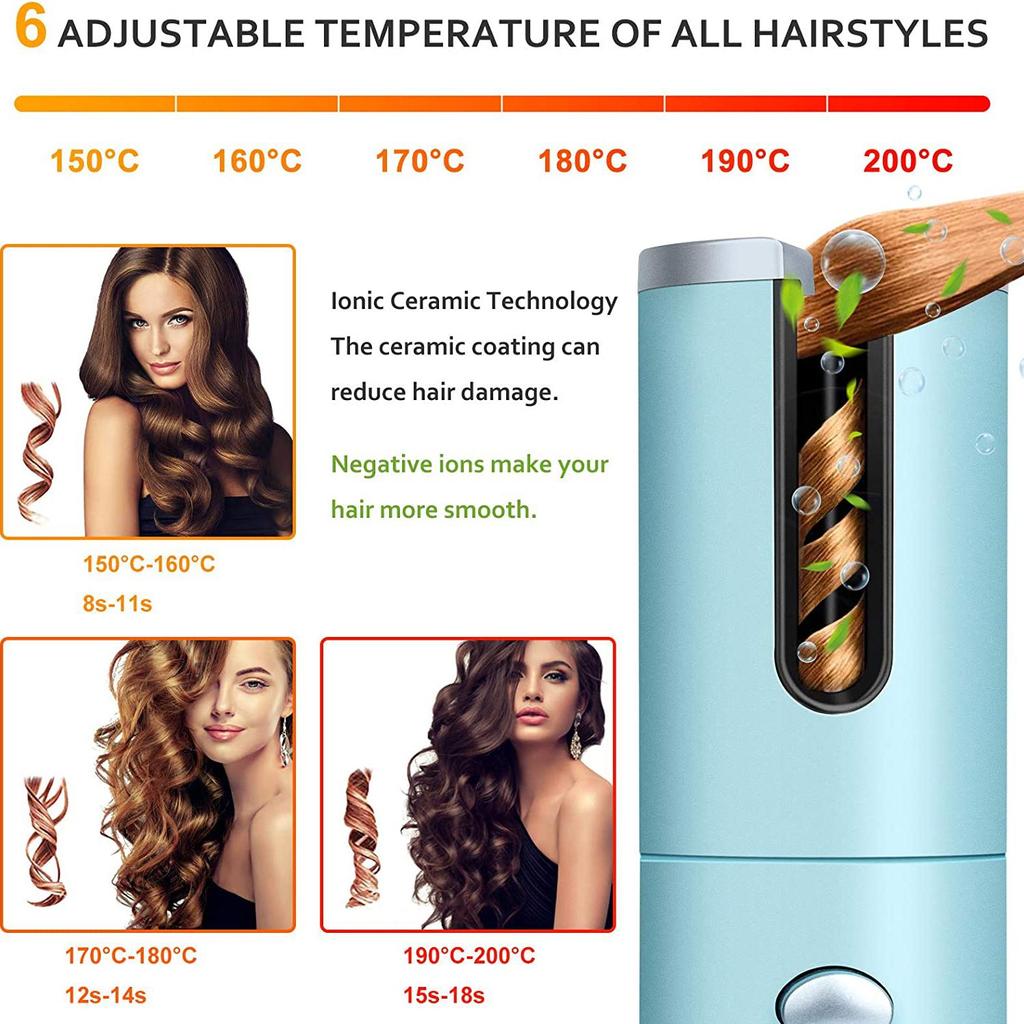 Беспроводная автоматическая щипцы для завивки волос Беспроводные щипцы для завивки волос USB Перезаряжаемый ЖК-дисплей Керамическая палочка для завивки волос Инструменты для укладки