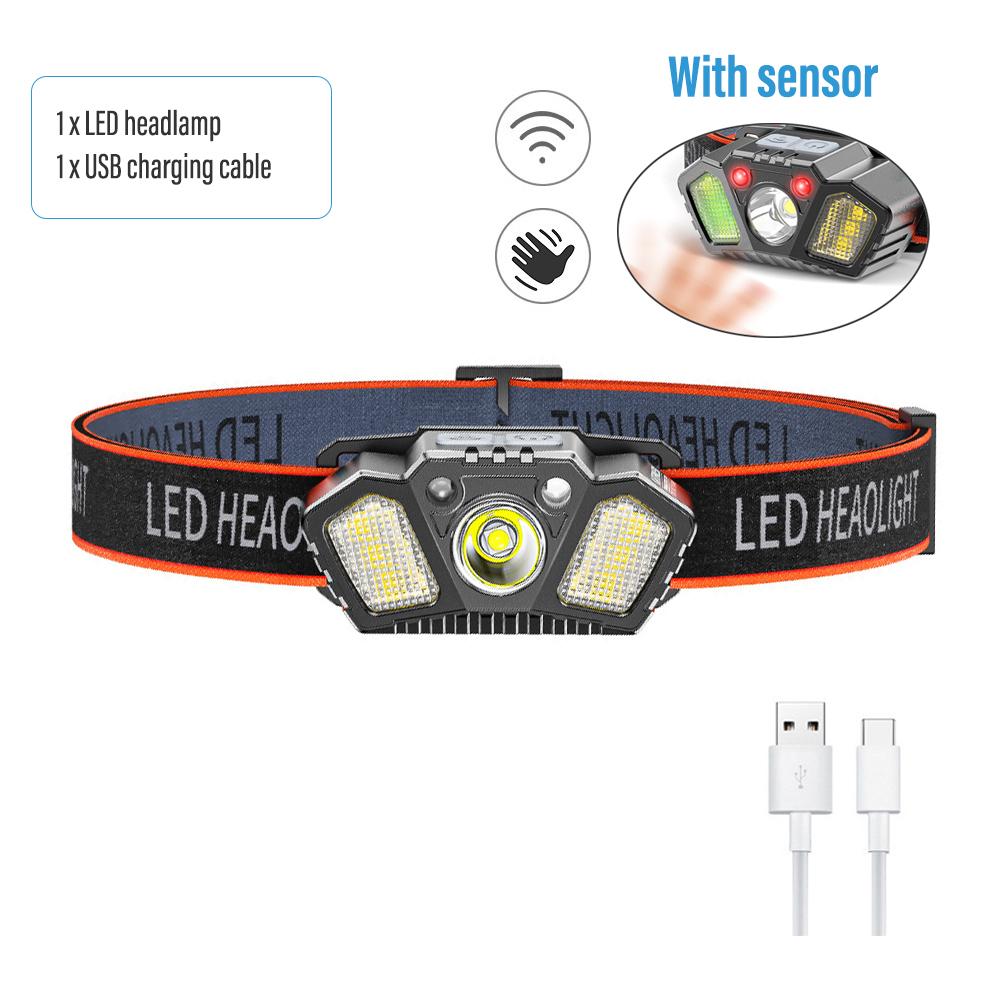 Сенсорная перезаряжаемая фара, светодиодный фонарик, супер яркий портативный налобный фонарик для кемпинга, рыбалки, несколько режимов освещения