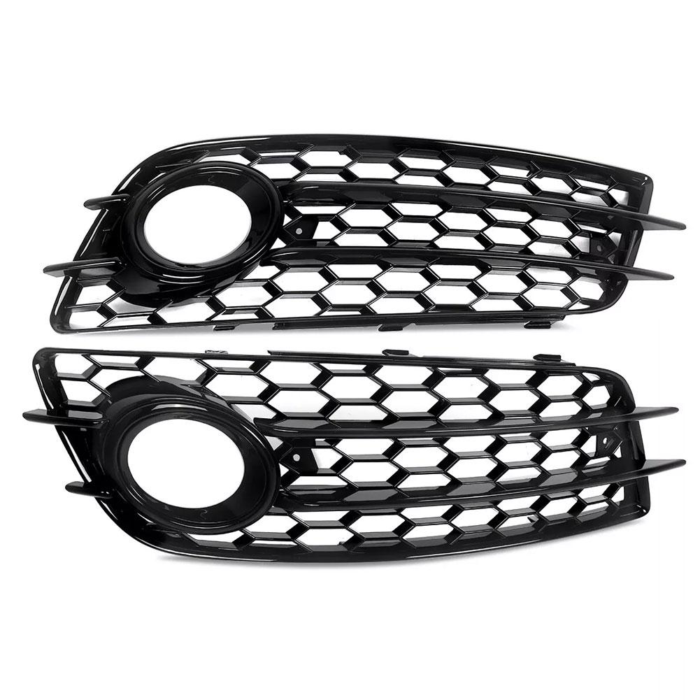 1 Pair Honeycomb Front Fog Light Grille Cover Bezel Trim Frames Left And Right Side Compatible For A4 B8 S-Line 2008-2012 8K0807682C 8K0807681C