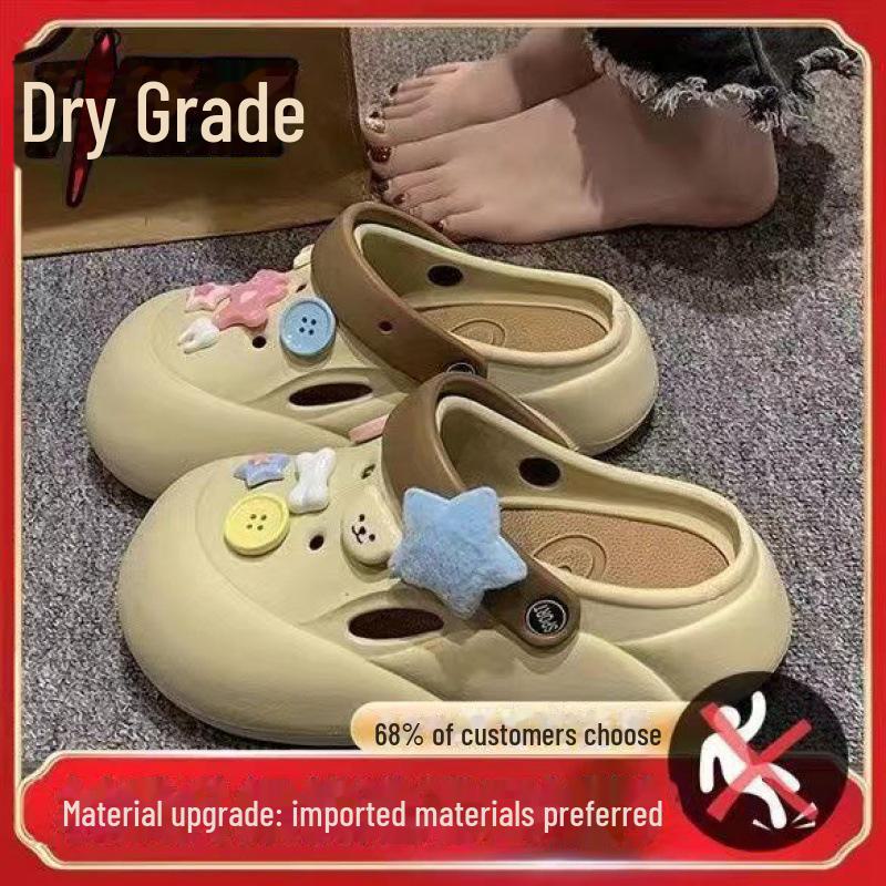 Лето 2023 г. Женские милые тапочки с мультяшным принтом: Сандалии Baotou для улицы и дома