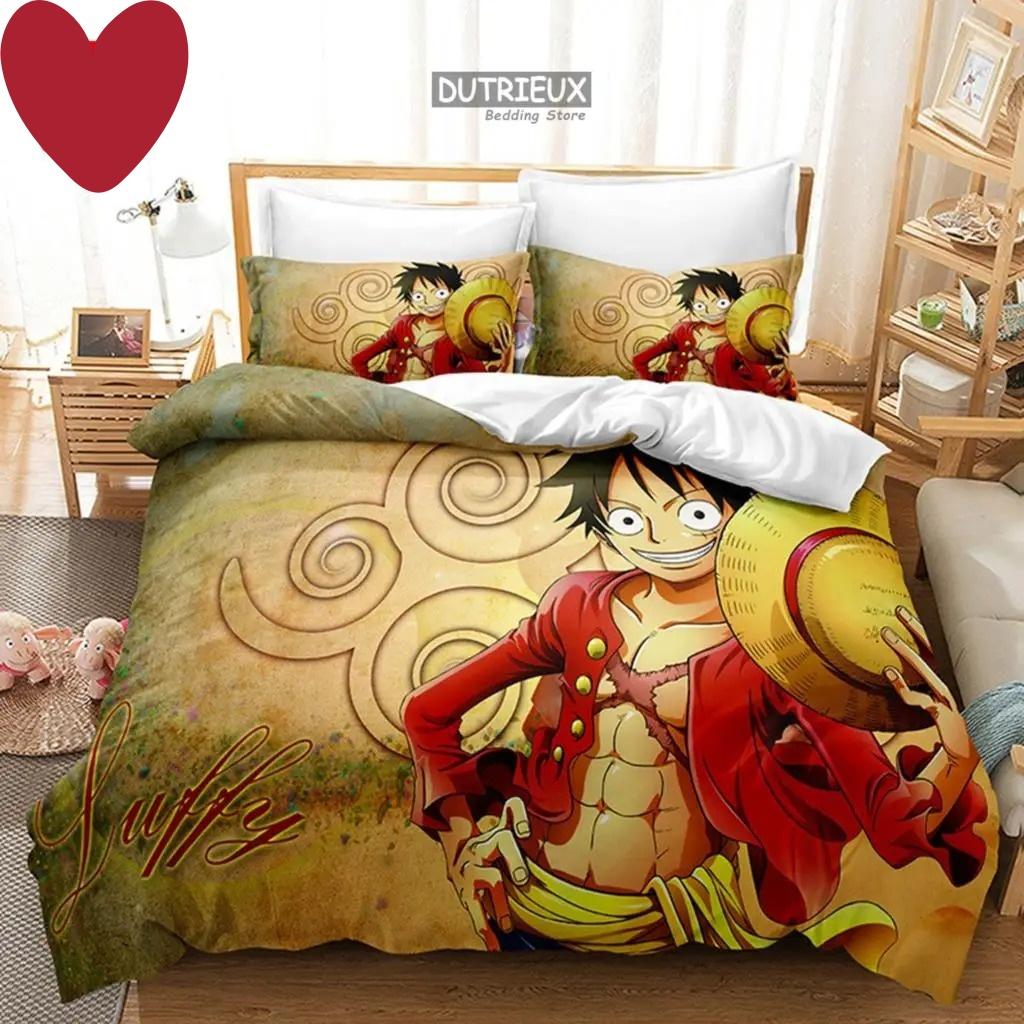 3D Kids Boys Anime One Pieces Duvet Cover Merry Christmas Bedding Set Queen King Full Size for Holiday Bedroom Teens Women Gift
