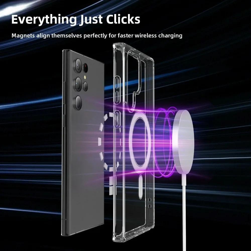 Оригинальный Магнитный чехол Magsafe для Samsung Galaxy S24 S22 Ultra S23 S21 FE Plus Беспроводная зарядка Ударопрозрачная крышка