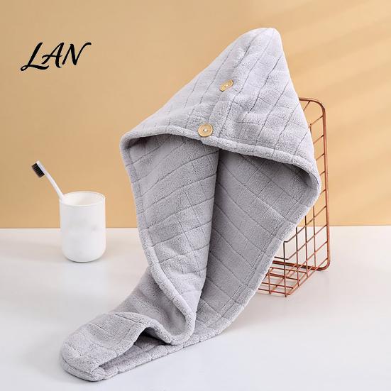 Non Slip Hair Drying Turban Coral Fleece Towel Wrap with Button, Thick Quick Dry Super Reusable for Home Absorbent Turban, Cap Long