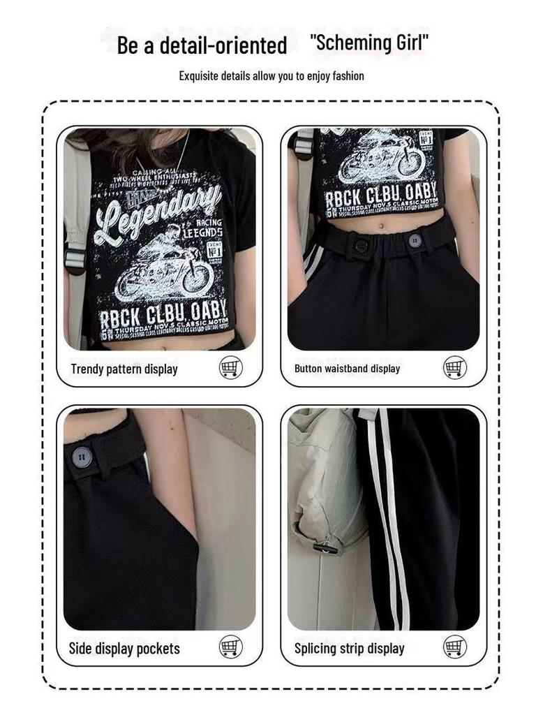 Модный летний костюм-двойка для девочек 2024 года: Стильный топ с короткими рукавами и повседневные брюки