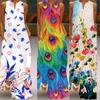 Women's 3D Printed Dresses Summer Boho Sleeveless V-Neck Long Dress Ladies Casual Loose Beach Party Maxi Dresses
