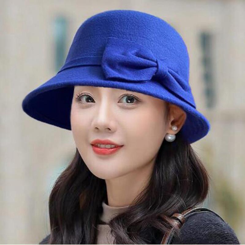 Женская фетровая шляпа с куполом, элегантная винтажная шерстяная шляпа с бантом, свадебная церковная зимняя шляпа-федора, джазовая шляпа, женская шляпа-котелок с бантом, женская шляпа