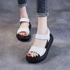 Real Soft Leather Platform Sandals Women's 2025 Summer New Versatile Velcro Wedge Heel Retro Muffin Roman Shoes