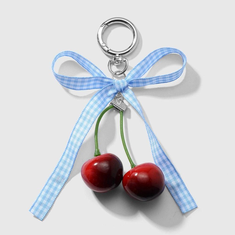 Phone Charms Cherry Pendant Keyring Ballet Style Pendant Ribbon Bow Keychain Couple Kids