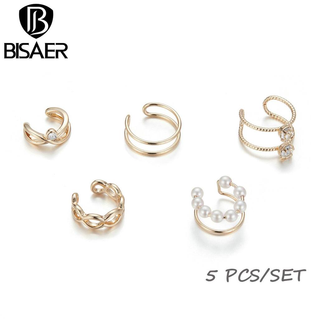 Bisaer Shining Rhinestones & White Shell Pearls Circular Shape Clip Earring Set for Ladyies Daily Jewelry