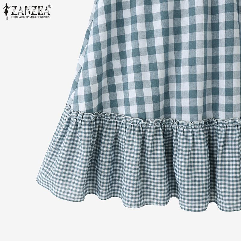 ZANZEA Женская повседневная юбка свободного покроя с эластичной резинкой на талии и оборками в клетку