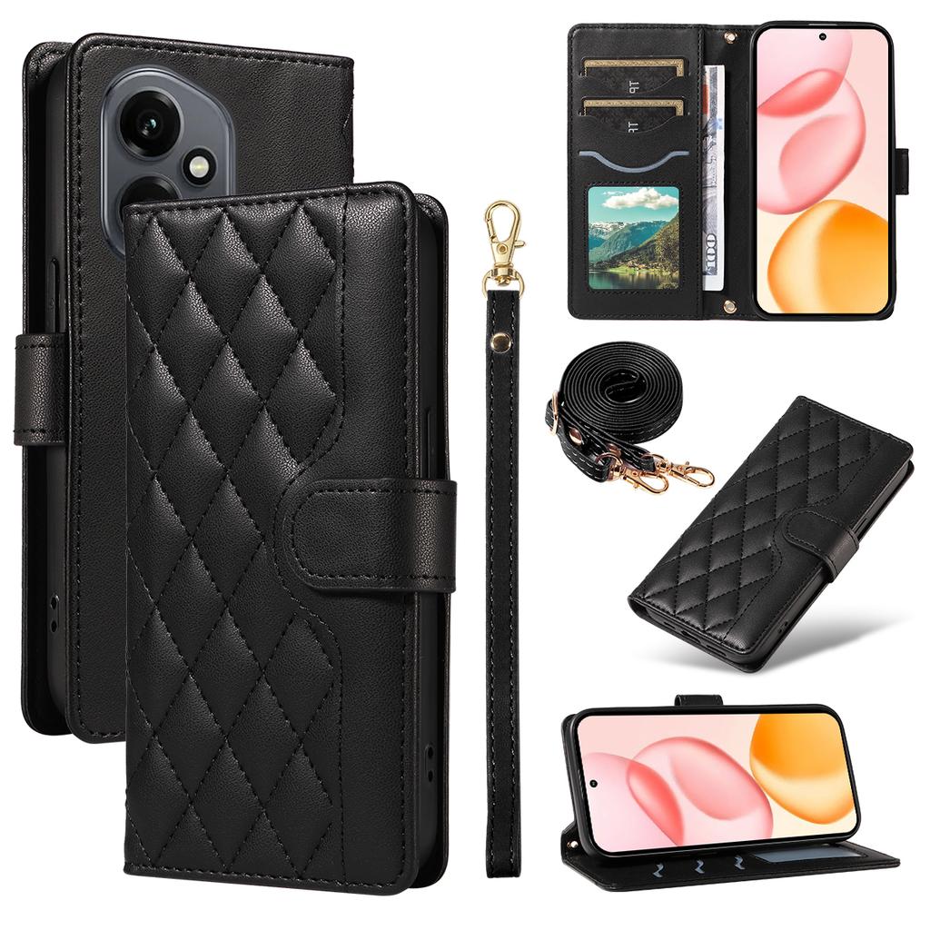 Для Honor 400 5G (Глобальный) Чехол-кошелек Ромбовидный кожаный чехол для телефона с ремешком