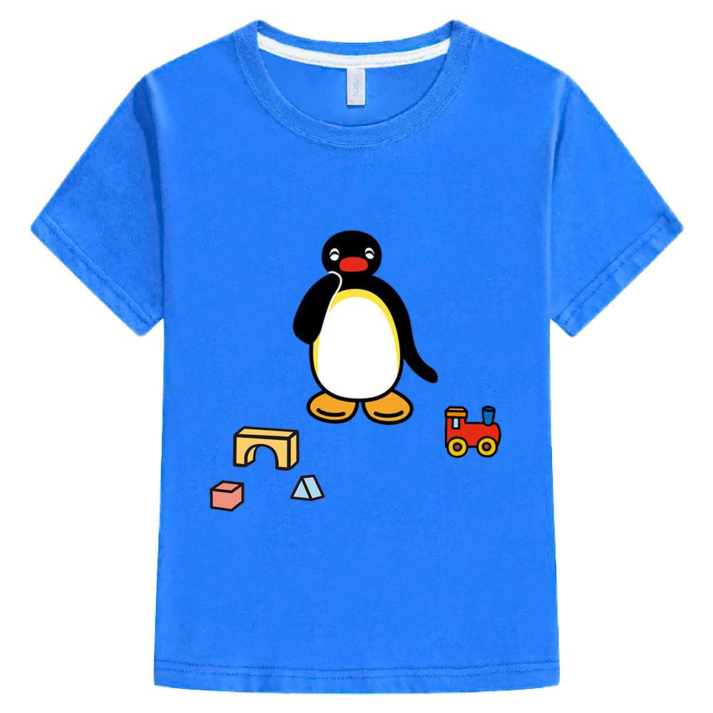 Pingu Summer 100% Cotton T-shirt Kawaii Boys Cartoon Print Girls Kids Clothing Fashion Streetwear Tops Tees O-neck Short Sleeves