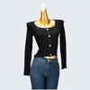 High Quality Spring and Autumn Thin Solid Knitted Short Twist Slim Fit Long Sleeve Inner Wear Outer Wear Button Versitile Fashion Slimming