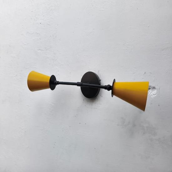 Mid Century Modern Yellow Double Wall Sconce, Brass Stilnovo Style Lamp Gift