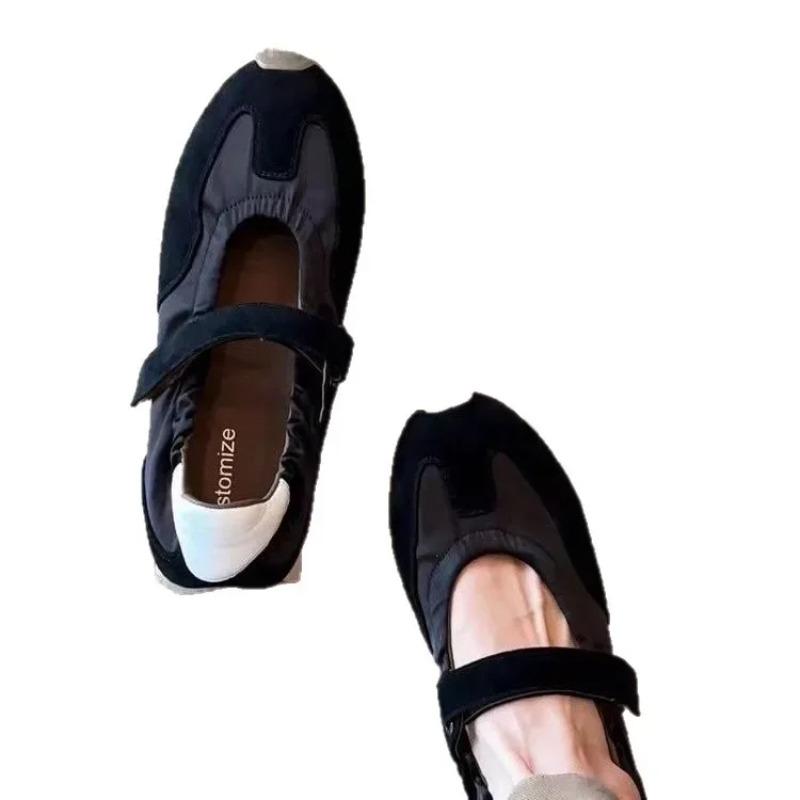 Кожаная версия 2025 Новый стиль Малая партия Deqin Agan Балетки на волшебной липучке Спортивные туфли Мэри Джейн на толстой подошве для женщин