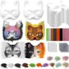 29pieces/set DIY Mask Kit Blank Cat Mask with Plush Faux Fur Eye Mesh Mask Crafting Masquerade Mask Birthday Halloween Party Decor