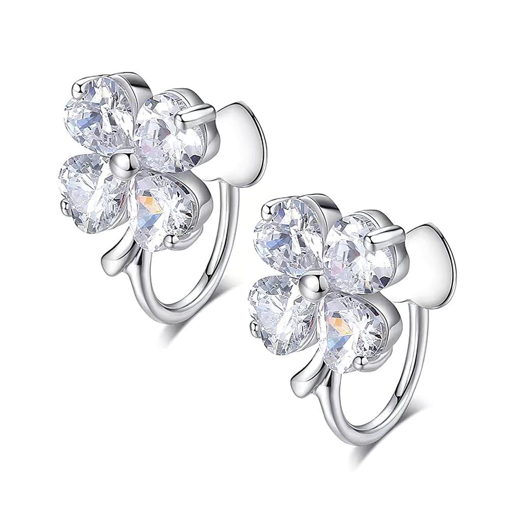 Earrings for Popular Four Leaf 925 Birthday Gift Non-pierced Women, Earrings, Clover, Silver, Painless, MIYEKI, Luxury, Lucky, Cute, Anniversary,