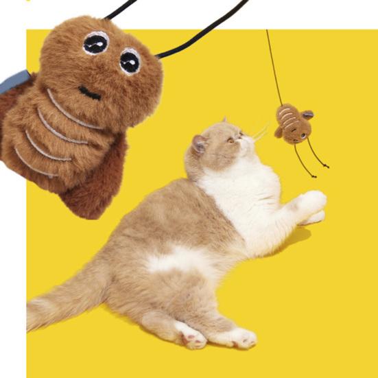 Plush Cockroach Cat Teaser Wand Interactive Fluffy Roach Teasing Stick with Catnip And Crinkle Paper for Indoor Kittens And Adult Cats