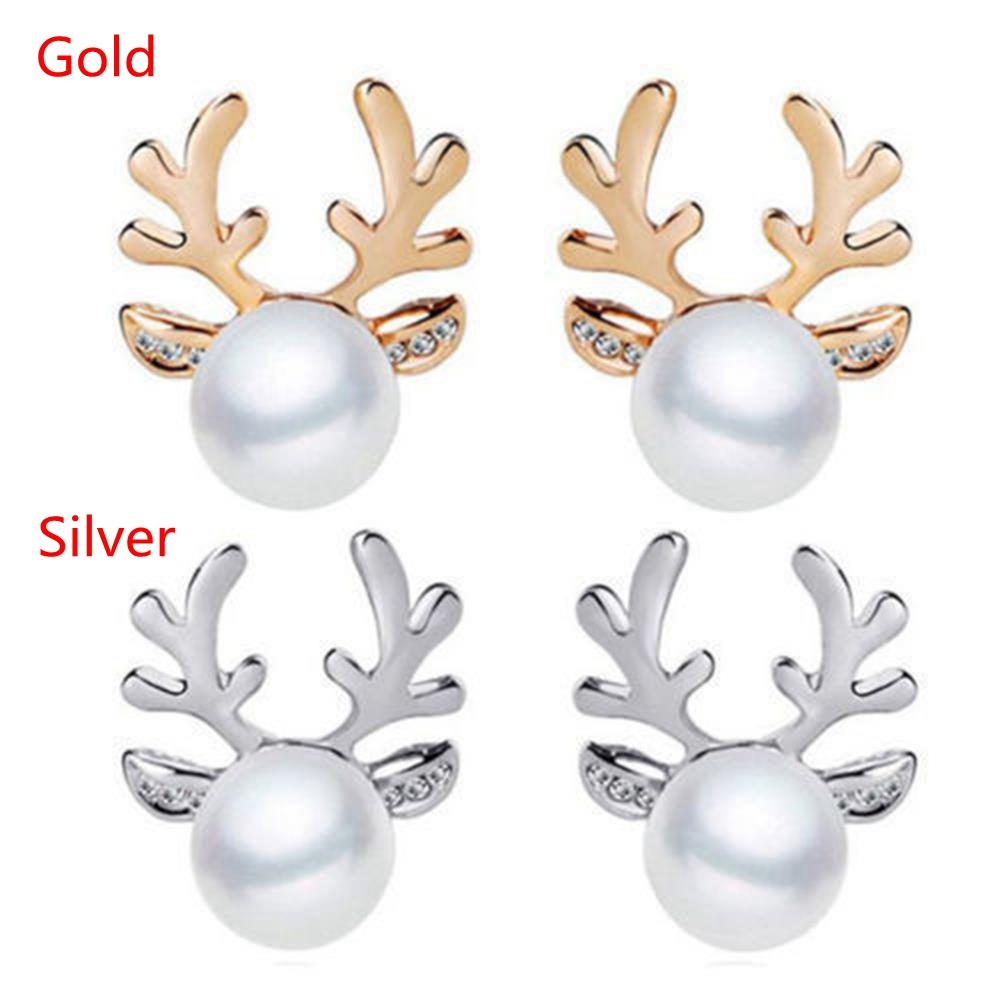 1 пара Аксессуары Вечеринка Рождественский подарок Жемчужные серьги-олени Рождественские украшения Серьги-гвоздики в виде северных оленей