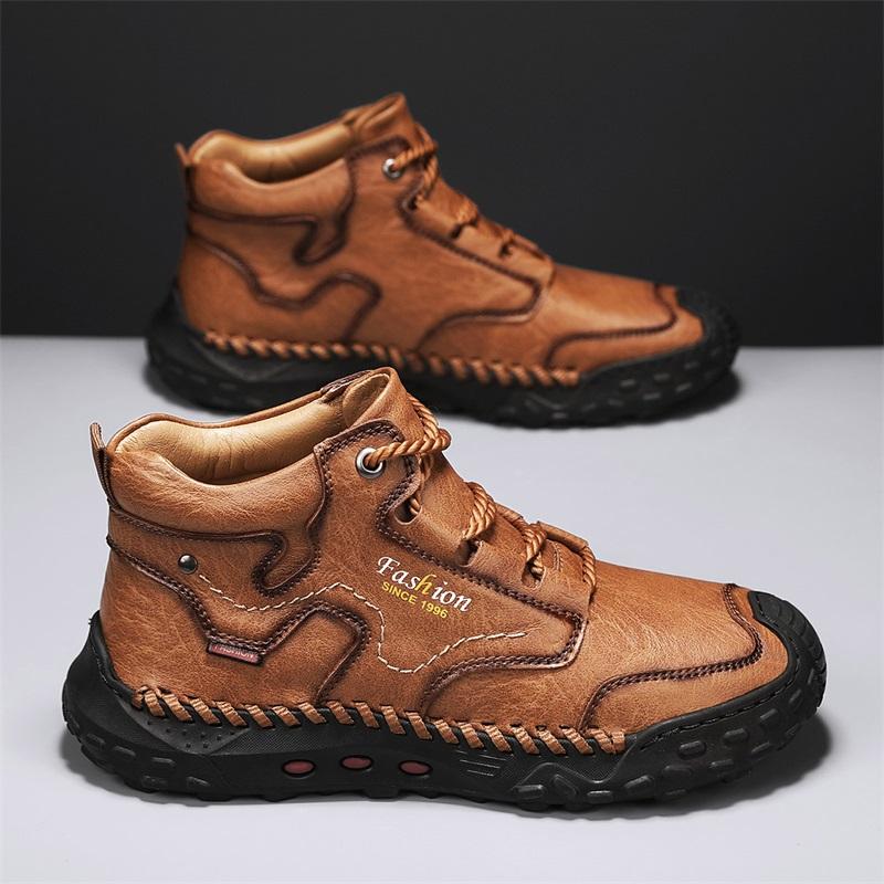 Winter/Fall Mens Handmade Casual Leather Casual Shoes High Boots Leather Shoes for Men Soft and Comfortable Non-slip Ankle Boots