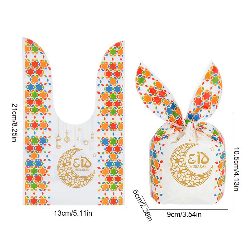20Pcs Eid Mubarak Candy Gift Bags Rabbit Ears Cookie Packaging Islamic Muslim Party Supplies 2024 Ramadan Kareem Home Decoration