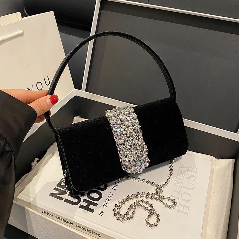 Сумка через плечо Diamond для вечеринки, новая ретро-универсальная сумка через плечо с цепочками, женственная дизайнерская роскошная вечерняя сумочка-клатч