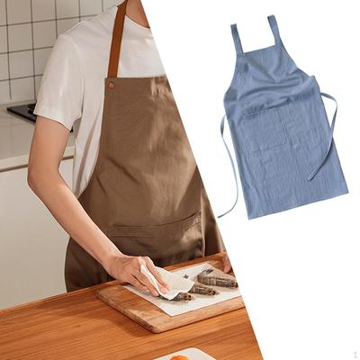 Льняной фартук с двойными плечами, нагрудник для домашней кухни, повседневная одежда для общественного питания, мягкий для женщин и мужчин