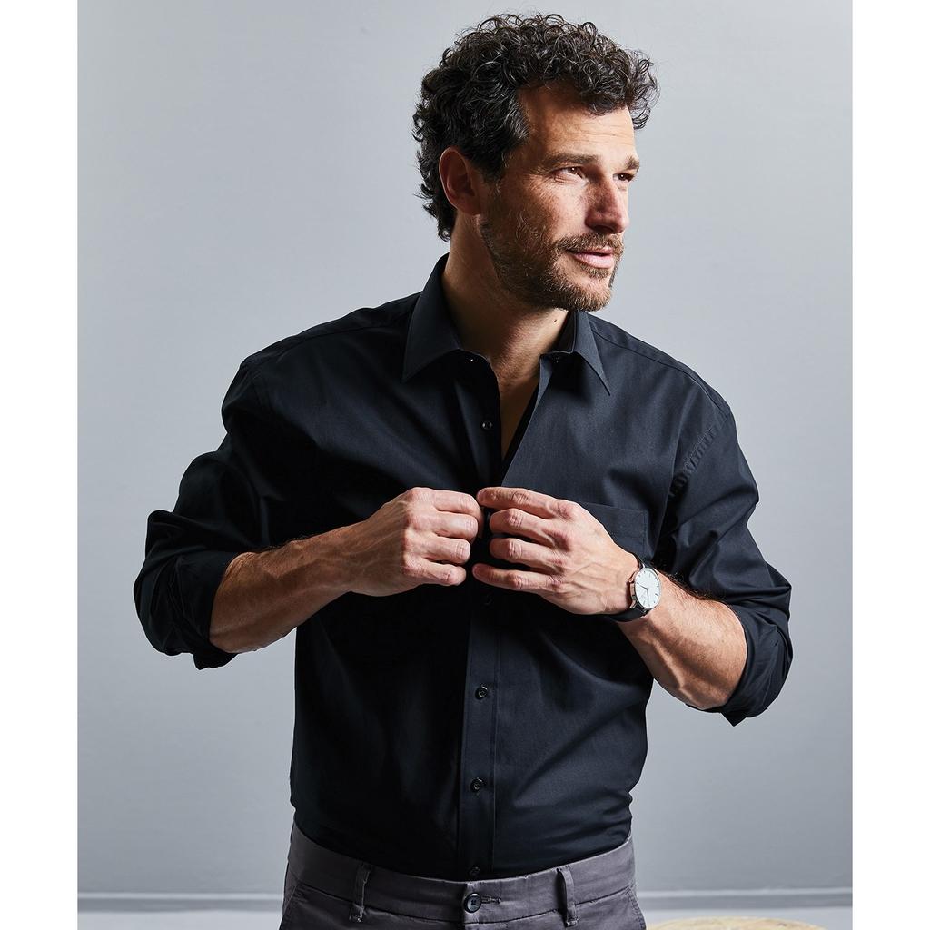 Russell Мужская рабочая рубашка из чистого хлопка с длинным рукавом