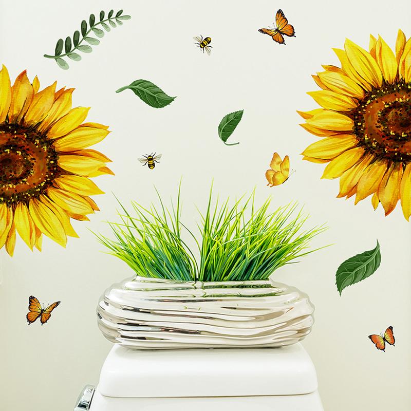 Sunflower Wall Sticker Bathroom Toilet Decor Living Room Cabinet Home Decoration