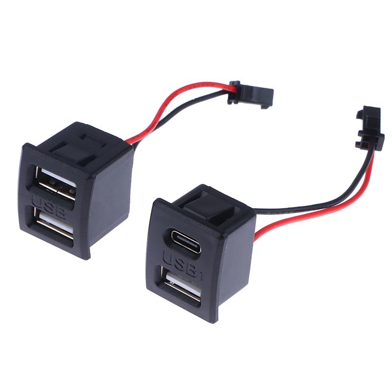 1Pc Usb Female Base Type-C Black Double-Layer Socket Usb A Female Lamp Charging Socket Power Socket With Cable Connector
