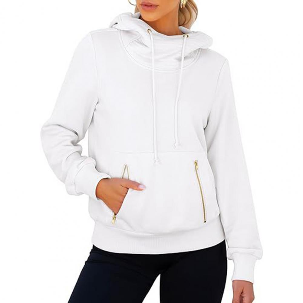 Толстовка Lady Dall Winter Hoodie с карманами на молнии, эластичными манжетами, однотонным шнурком, длинными рукавами, в стиле преппи, с капюшоном, спортивная, Fitne