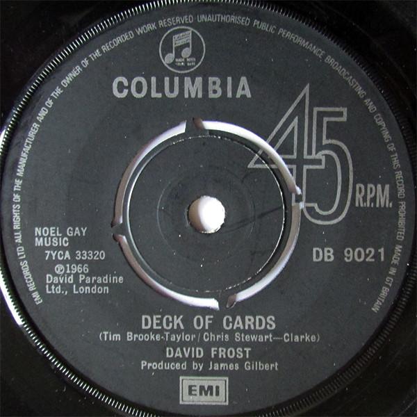 7-дюймовая пластинка DAVID FROST - Deck Of Cards/Zookeeper DB9021 Columbia 1973 UK Поп Б/у