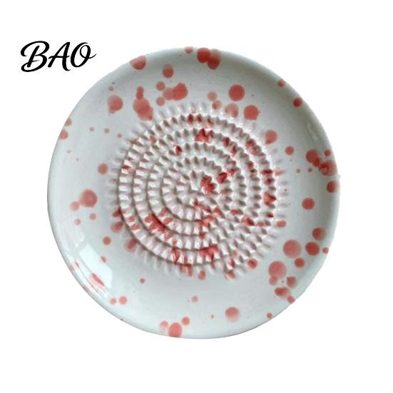 Small Ceramic Grater Bowl, Manual Ginger Garlic Mincer with Ink Splash Pattern, Multi-use Dish Pepper Grinding Plate for Wasabi Daikon, Dishwasher