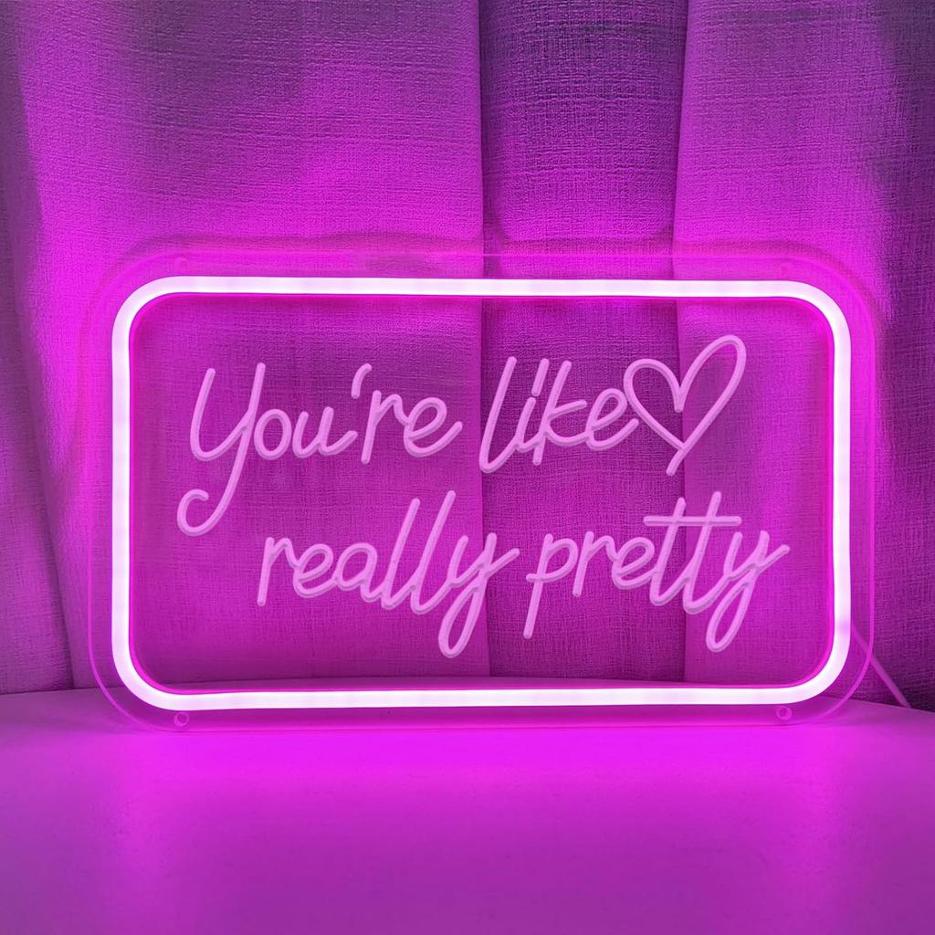Your Like Really Pretty Neon lights for wall decoration,15.7*10.4 inch pink neon party decoration,USB Dimmable Switch LED Neon Sign for Salon