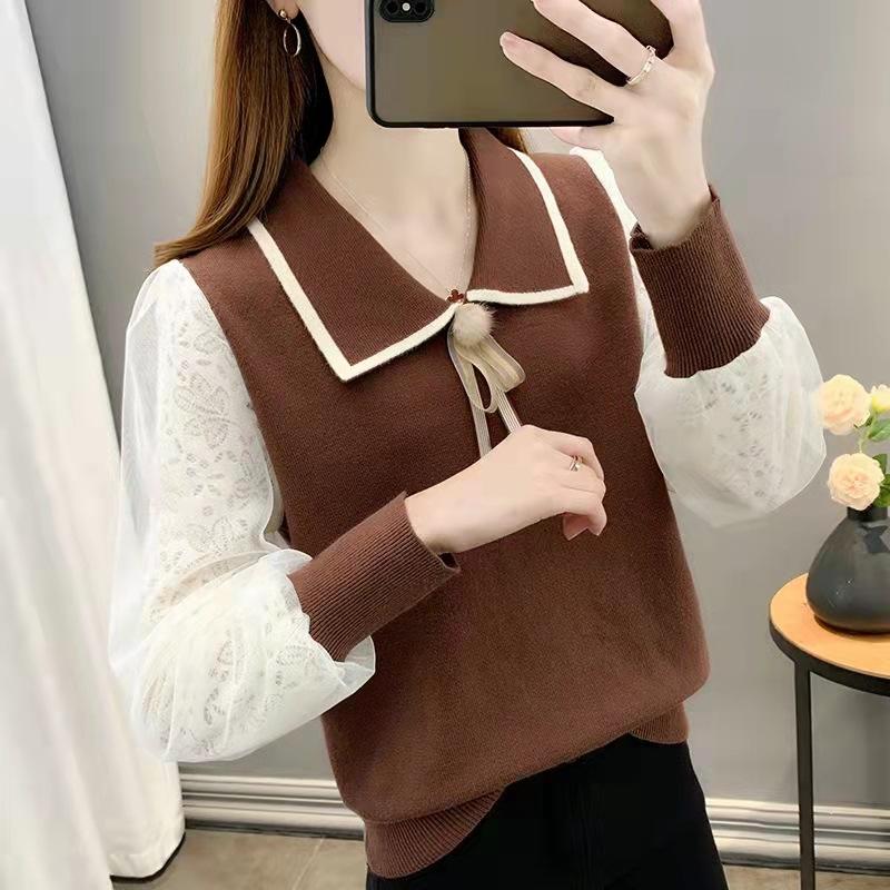 Кружевной свитер с длинными рукавами, женский свободный трикотажный свитер, тонкая верхняя одежда, базовый короткий топ