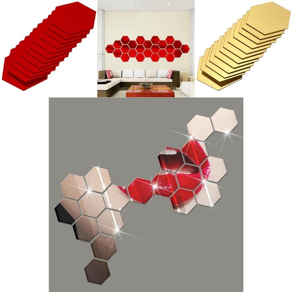Modern 12pcs 3d Mirror Hexagon Wall Decor Stickers Perfect For Creative Home Design