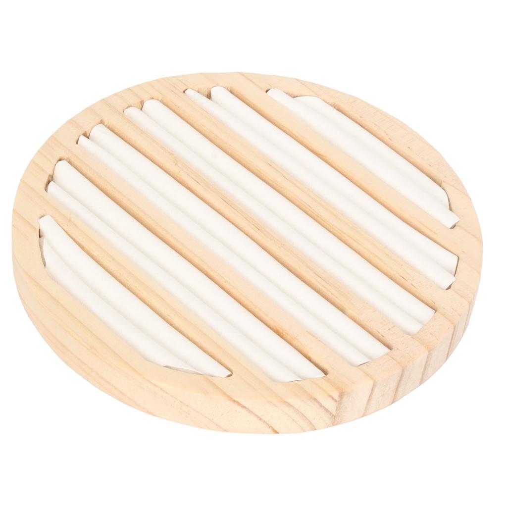 Ring Tray Round 6 Slots Solid Wood Scratch Proof Multi Purpose Ring Earring Jewelry Organizer White